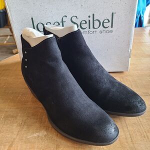 Josef Seibel Daphne Black Leather Block Heel Ankle Boots Women’s Size 41‎ NEW